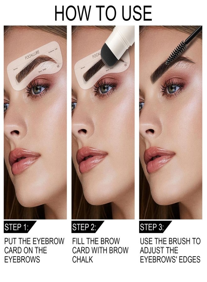FOCALLURE Eyebrow Stamp and Eyebrow Stencil Kit, 24 Reusable Brow Shape, Sweatproof Eyebrow Powder, Long-Lasting, Easy to Use, Filling and Shaping Perfect Eyebrow Makeup, MEDIUM BROWN - Image 4
